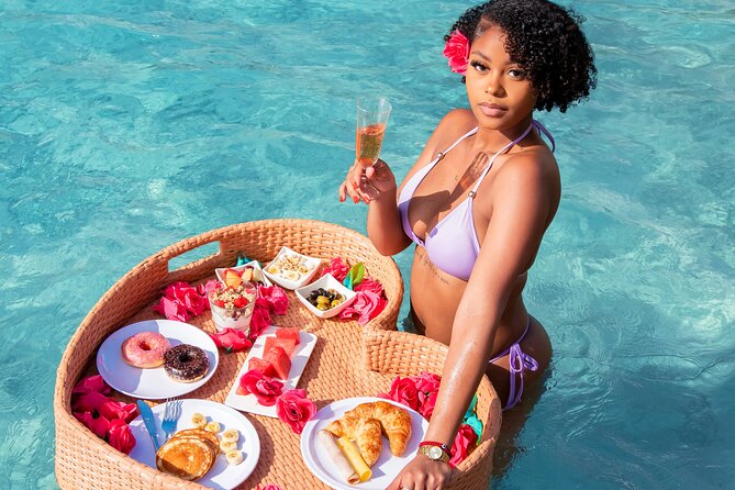 Curacao Floating Breakfast Photoshoot free Drone Videos & Mimosas - What comes on the floating tray